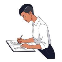 Person sketching designs in a notebook with minimal style art vector