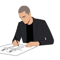 Designer sketching fashion illustrations in a minimal style art vector