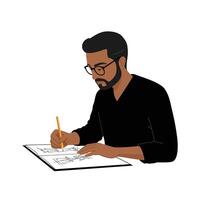 Man sketching ideas on paper in a minimal style illustration vector