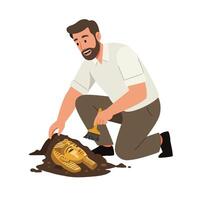 Archaeologist uncovering ancient artifact in flat design style illustration vector