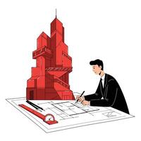 Architect designing a modern building in flat style art vector