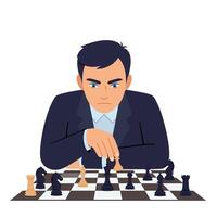 Focused chess player making a strategic move in a minimal illustration vector