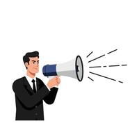 Businessman with megaphone in flat design style showcasing communication illustration vector
