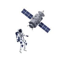 Astronaut in Space with Satellite Detailed Flat Illustration vector
