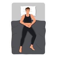 Person lying on bed in minimal flat design illustration vector