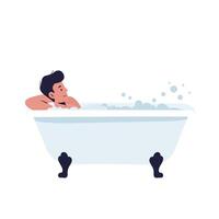 Relaxing man enjoying a bubble bath in a minimal flat art vector