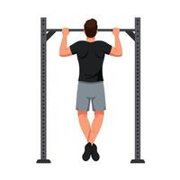 Man performing pull-ups on a bar in flat art style vector