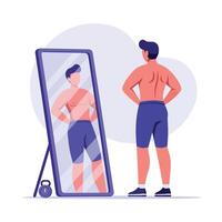Person admiring transformation in mirror with flat style art vector