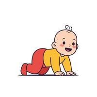 Crawling baby character in bright colors, flat design style, cheerful expression, illustration vector