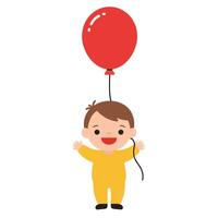 Happy child with a red balloon in minimal flat art vector