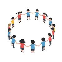 Group of children holding hands in a circle flat art vector