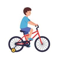 Boy riding a bicycle in flat design style illustration vector