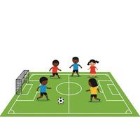Children Playing Soccer on a Field in Flat Art Style vector