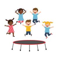 Children jumping joyfully on a trampoline in flat art style vector