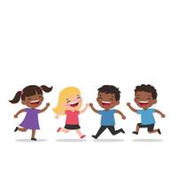 Happy children running together in a flat design illustration vector