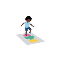 Child playing hopscotch with colorful blocks in minimal art style vector