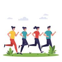 Running figures in various colors showcasing movement in flat art vector