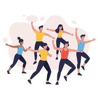 Group of diverse people dancing in a flat and colorful style illustration vector