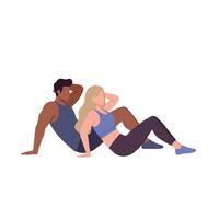 Two individuals performing fitness exercises in a flat and colorful design art vector