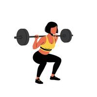 Woman lifting weights in a squat position, minimal flat design art vector