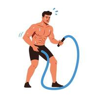 Fit man exercising with jump rope in minimal flat style art vector