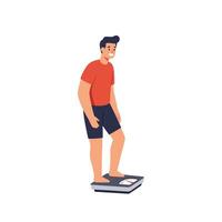 Person standing on scale in casual outfit with flat design style art vector