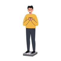 Happy man standing on a scale in flat design art vector
