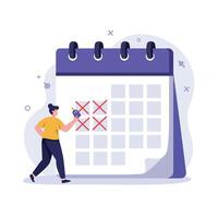 Person marking dates on a calendar in a flat design illustration vector