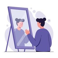 Person looking into a mirror with reflection in flat art style vector