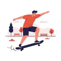 Skateboarder performing tricks in a vibrant flat design style art vector