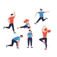 Dynamic fitness activities displayed in flat design style illustration vector