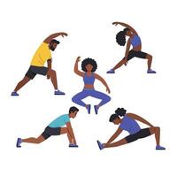 Diverse group of people exercising in flat design art vector