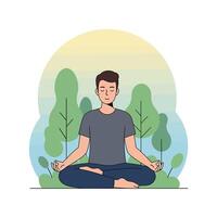 A Person meditating in nature with flat design style art. vector