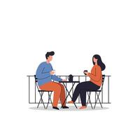 Two people enjoying coffee at a table in flat art vector