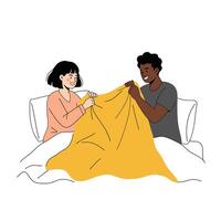 Couple sharing a blanket in a cozy setting flat illustration vector