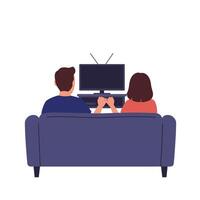 Couple enjoying a cozy evening on the couch in flat art vector
