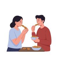 Couple enjoying cookies together in flat and minimal art vector