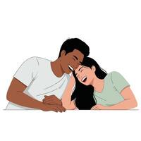 Couple sharing a joyful moment with smiles in flat art illustration vector