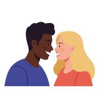 Close-up of two smiling individuals in flat, colorful design style art vector