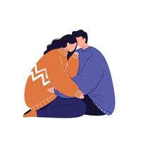 Couple hugging in cozy sweaters with flat design style illustration vector
