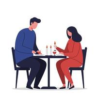 Couple enjoying dinner at a cozy table in flat art style vector