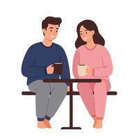 Couple enjoying warm drinks in cozy setting, flat design art vector