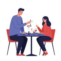Couple Enjoying Romantic Dinner in Flat Minimal Art vector