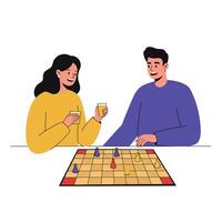 Engaging friends enjoying a board game in a flat, colorful art style vector