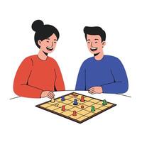 Two friends enjoying a board game together in flat art vector