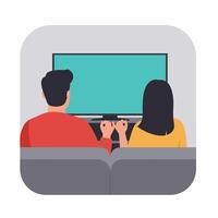Couple enjoying game night on couch with flat art style illustration vector