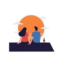 Couple Enjoying Sunset with Minimalist Design in Art vector