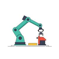 Robotic arm performing precise movements in flat design art vector