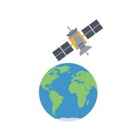 Satellite orbiting Earth in flat design style showcasing vibrant colors and shapes illustration vector