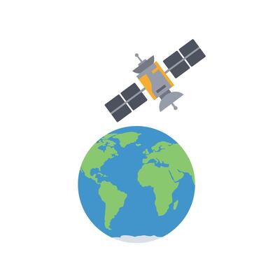 Satellite orbiting Earth in flat design style showcasing vibrant colors and shapes illustration